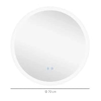 kleankin Specchio Bagno LED Antiappannamento con 3 Colori e Luminosità Regolabile, in Metallo e Vetro, Ø70x3 cm