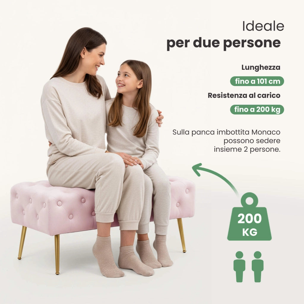 Panca imbottita in velluto trapuntato 100 cm MONACO Rosa Cipria