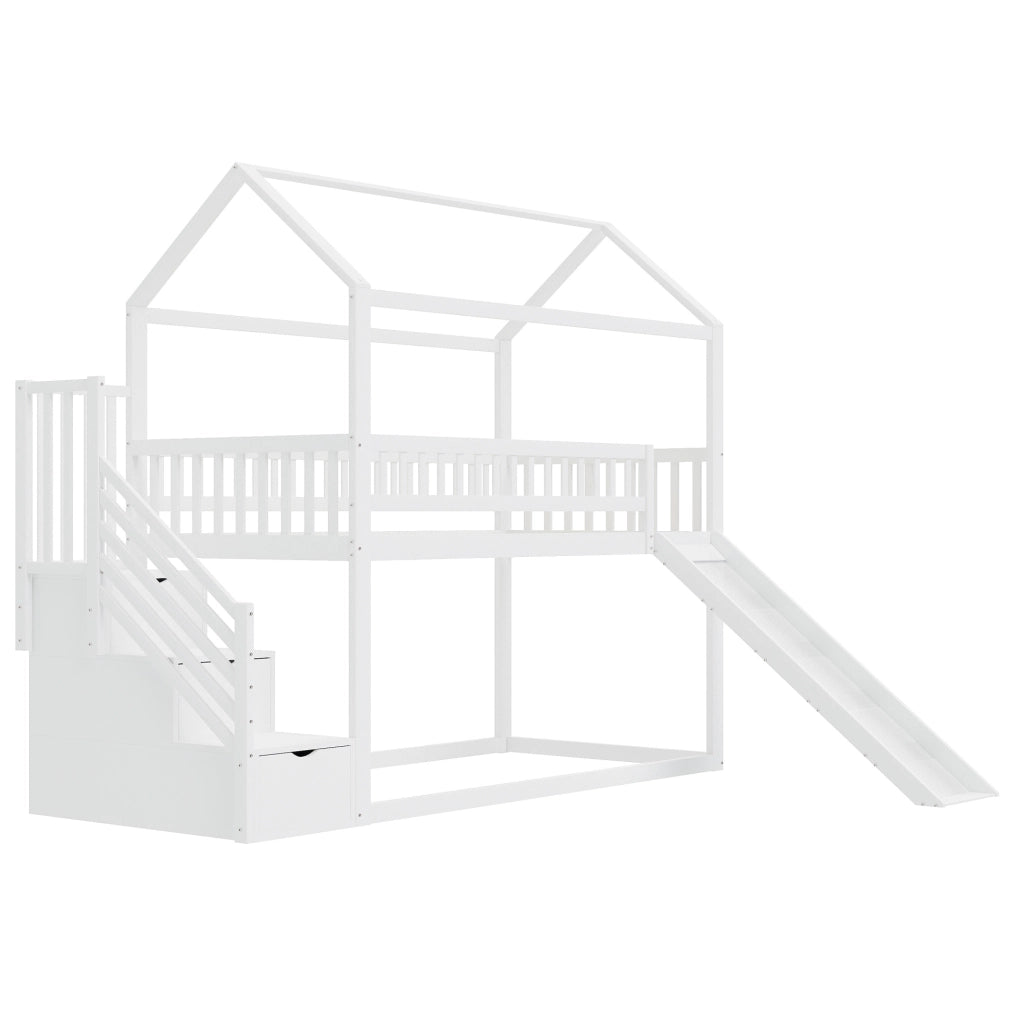 Letto a soppalco per bambini 90x200 cm con scivolo e scala contenitore