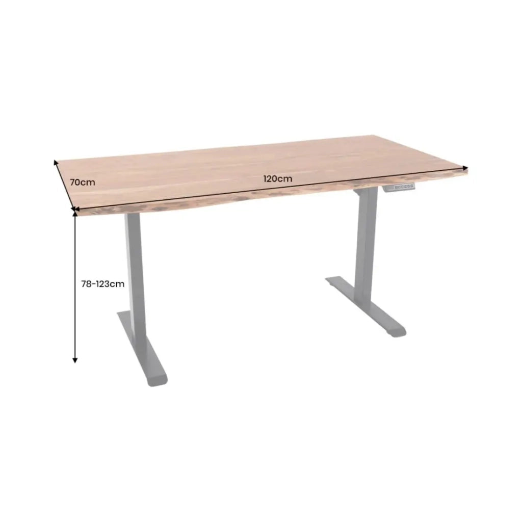 Scrivania elettrica di alta gamma ARKAYA 120 cm in legno massiccio di acacia con bordo naturale - Regolabile in altezza