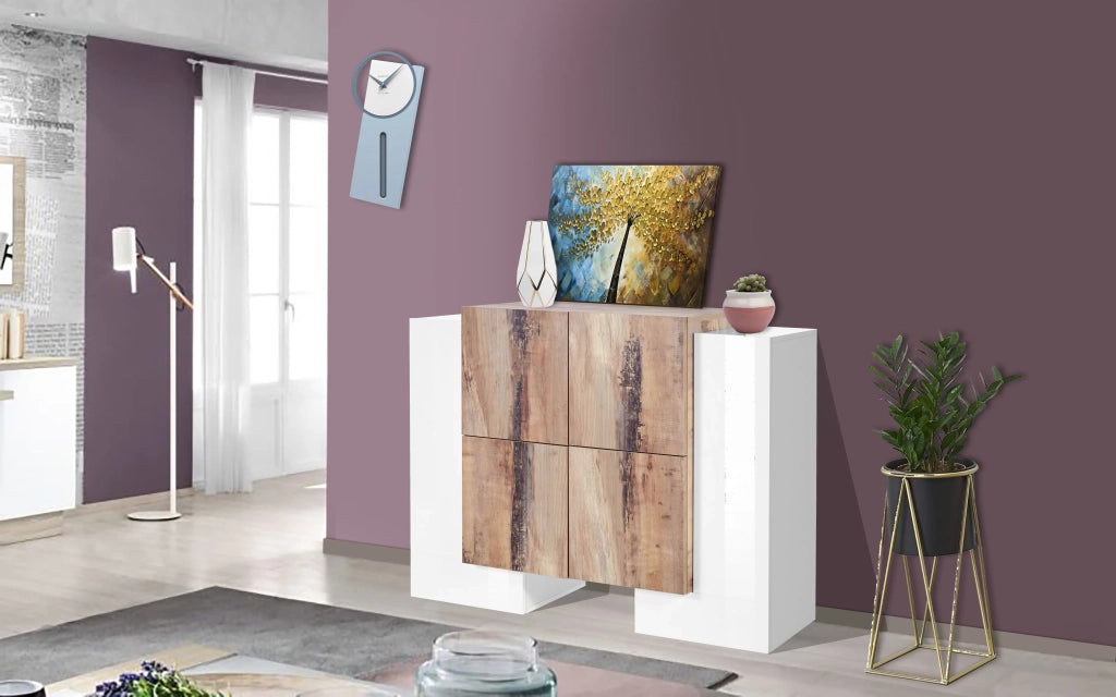 Mobile Madia PILLON L 130 x H 100 x P 45 cm bianco lucido