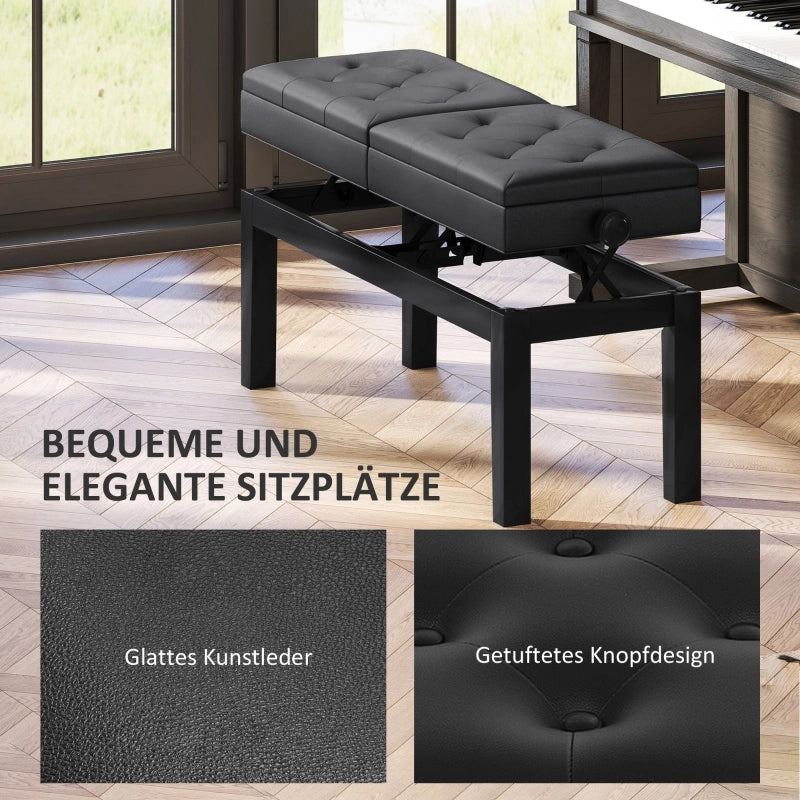 PANCA PIANOFORTE Regolabile 105 x 37 x 48-58 cm Nero con vano contenitore