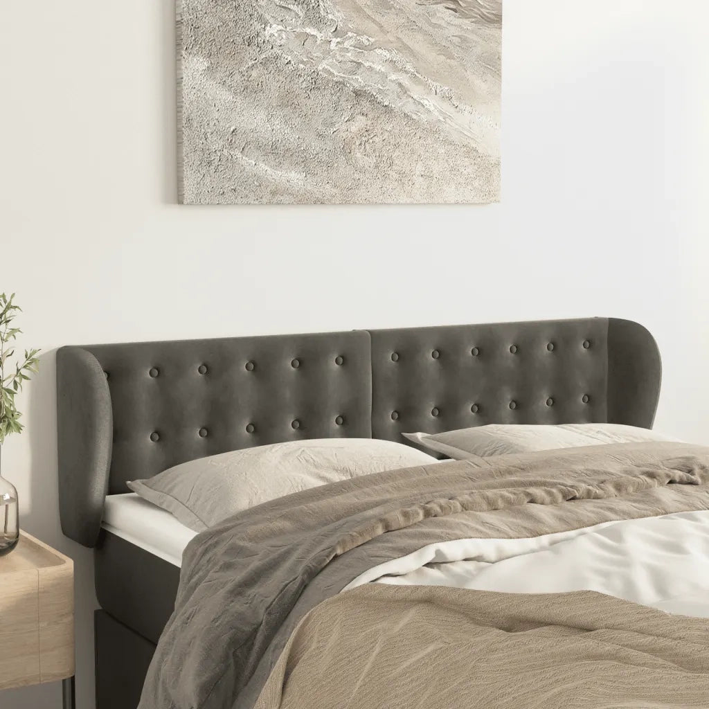 Testiera | Testata ad Orecchio Grigio Scuro 147x23x78/88 cm in Velluto