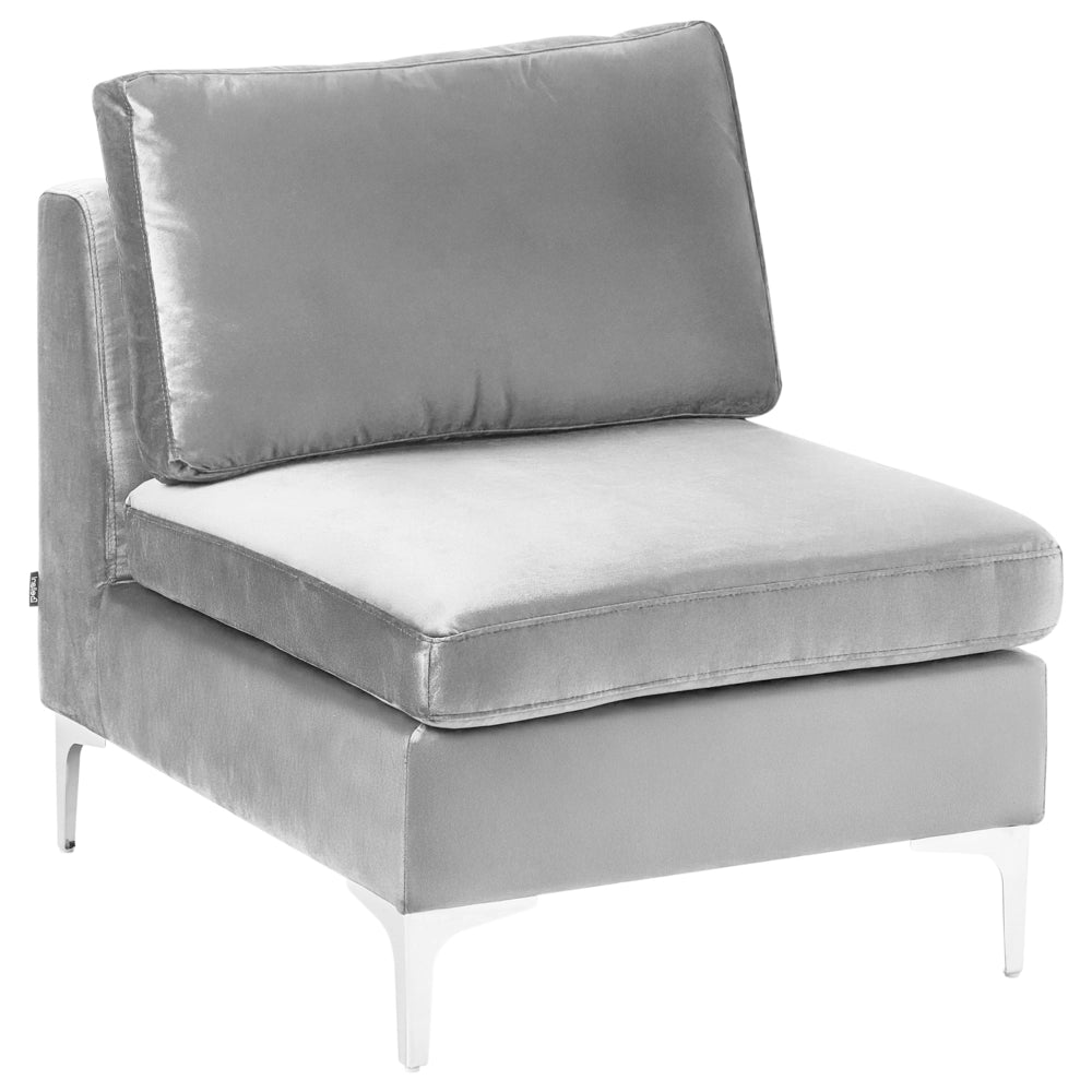 Divano Componibile Velluto Grigio 3 Posti Gambe In Metallo Argento Stile Glamour