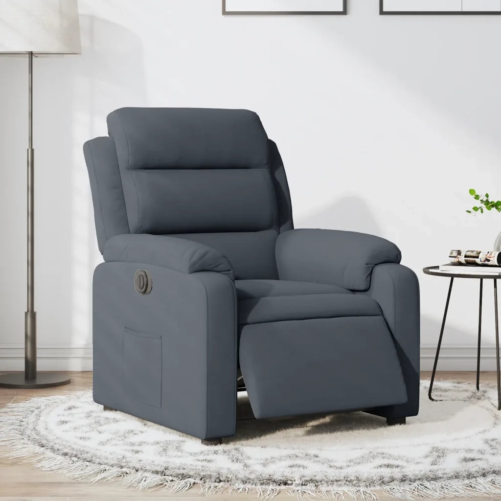 Poltrona Elettrica Reclinabile Grigio Scuro in Vera Pelle 3205071