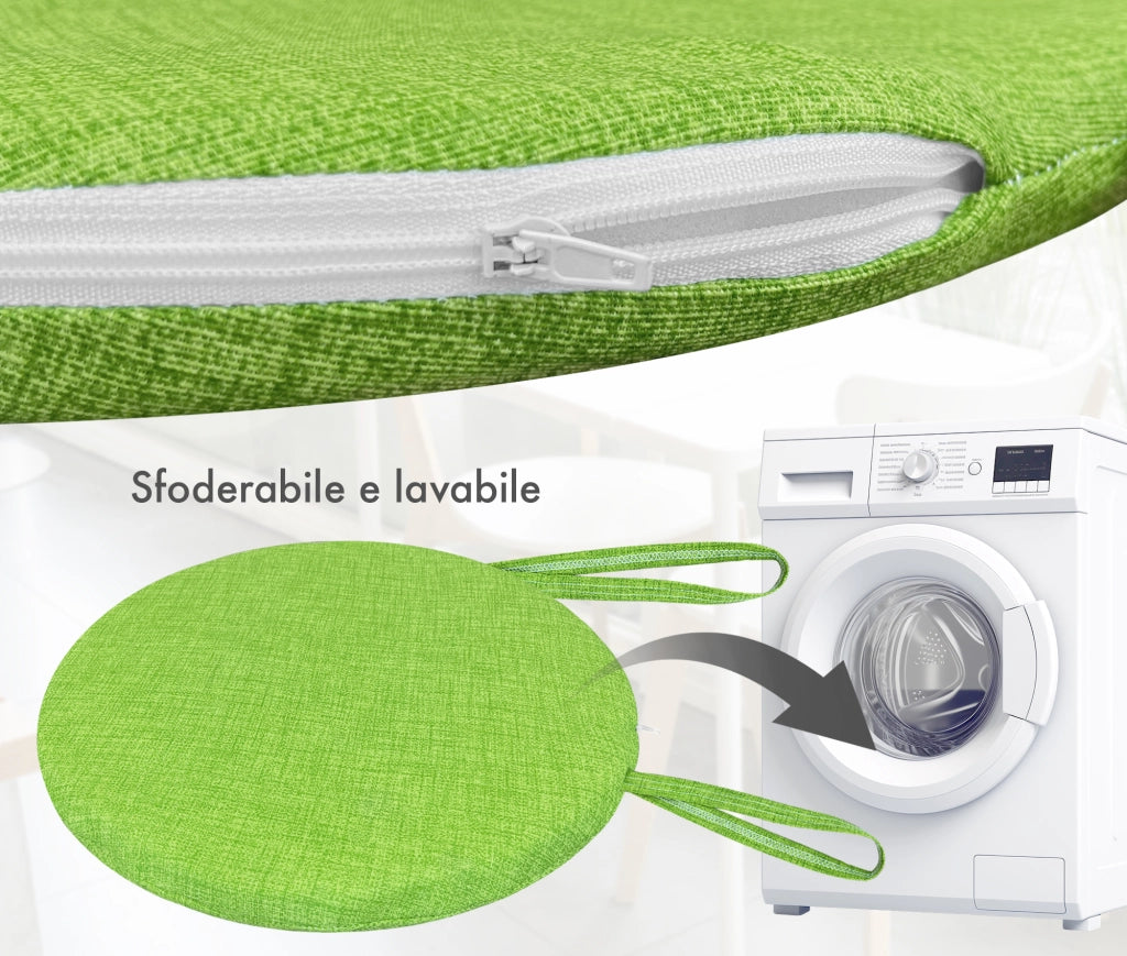 Cuscini Rotondi Per Sedie Cucina Imbottiti Sfoderabili Con Cerniera Cuscino Rotondo Ø 40 Cm Sedia Tavolo Lavabile In Lavatrice Con Lacci Per Fissaggio Prodotto Italiano Comodi 4 Pezzi - Verde