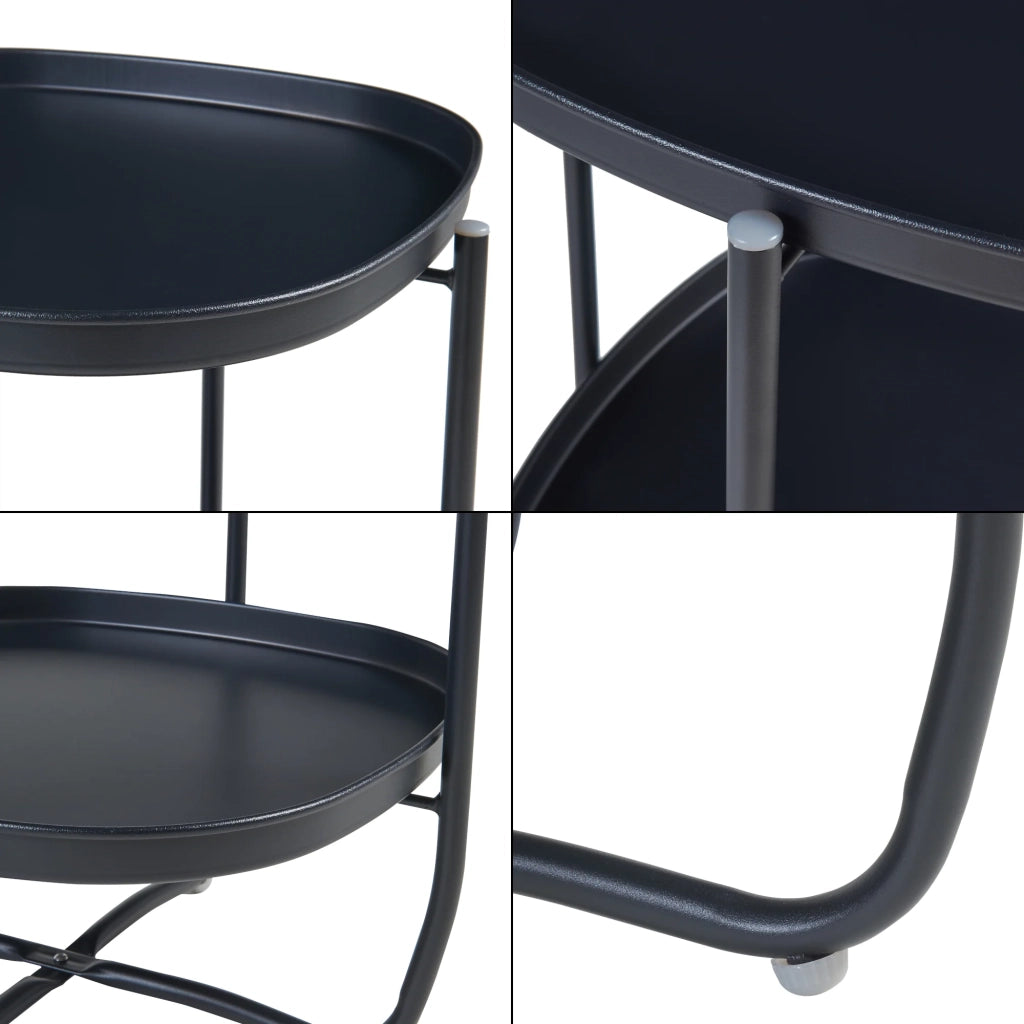 Tavolino da caffè consolle laterale con vassoi estraibili acciaio 58 x 46 x 46 cm nero 03_0010770