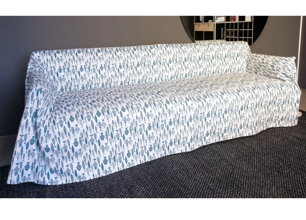 Telo Arredo Granfoulard Copritutto Cotone Made Italy Vari Disegni Arredatutto Copriletto Multiuso - 2 Piazze - Pesci Ottanio
