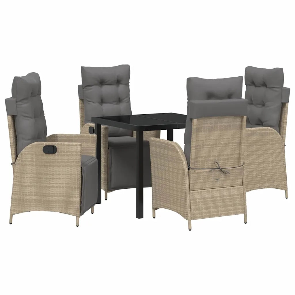 Set da Pranzo per Giardino con cuscino 5 pcs Beige polyrattan 3380562