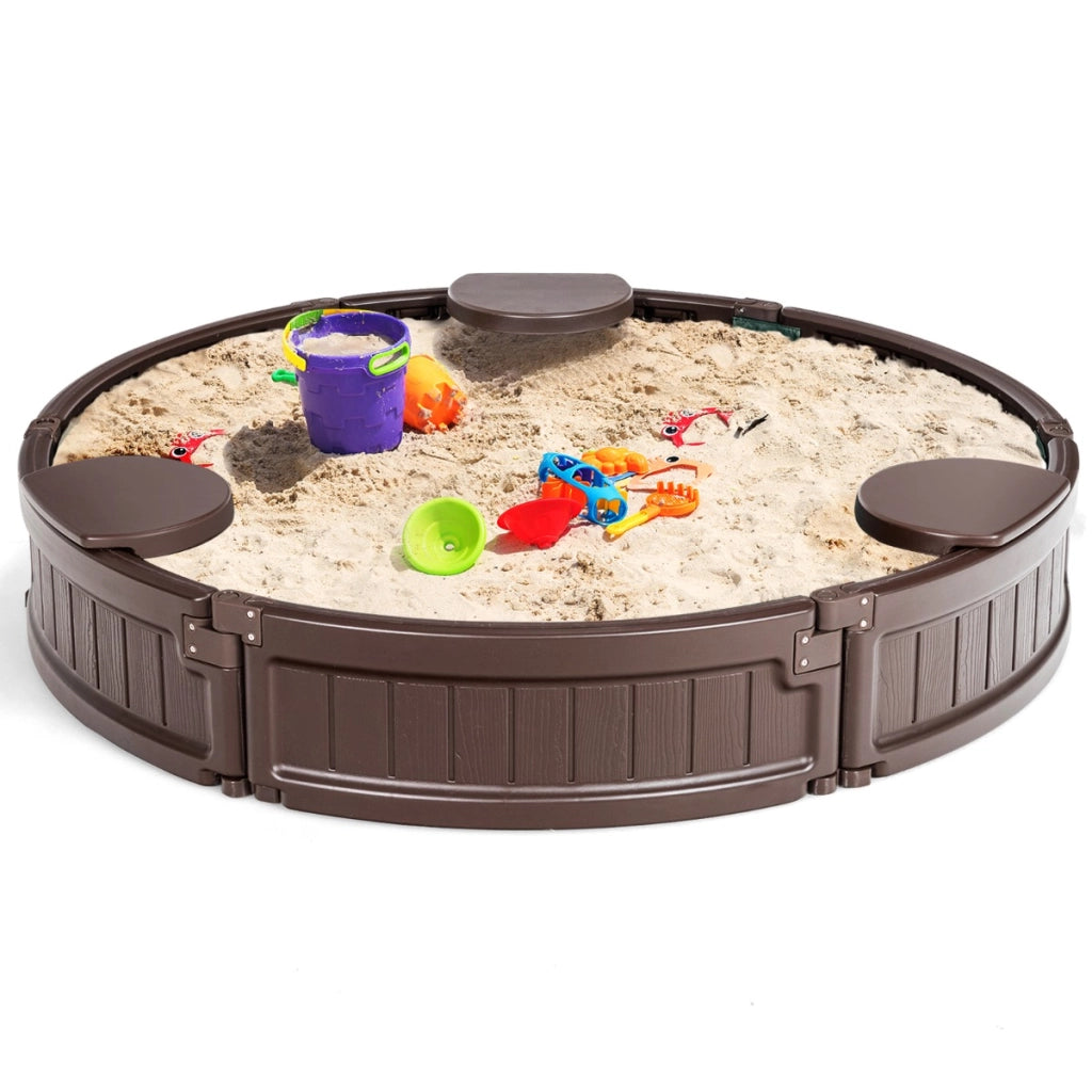 Recinto di sabbia rotondo 120 cm con copertura impermeabile, Kit recinto di sabbia da esterno per cortile Marrone-Giocattoli da spiaggia e sabbia