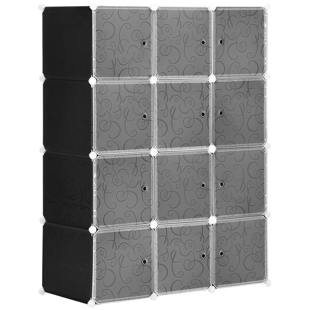 Armadio modulare aperto con 2 bastoni e 11 vani - per camera da letto - in plastica e metallo - 111x47x145 cm - nero