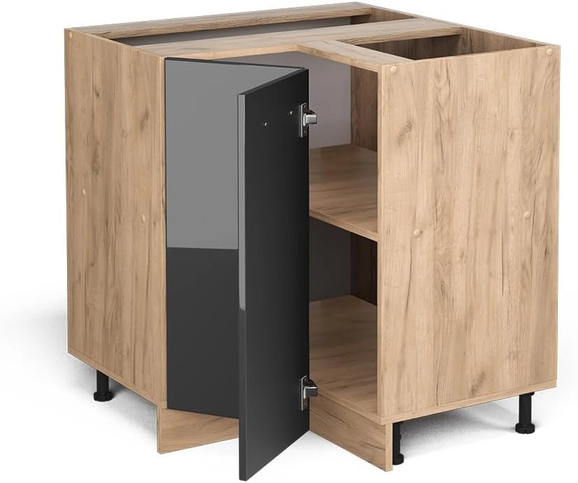 Mobile ad angolo cucina R-Line, Antracite lucido, 75.6 cm PL Marmo, per la libera combinazione all'interno di sistemi cucina modulari