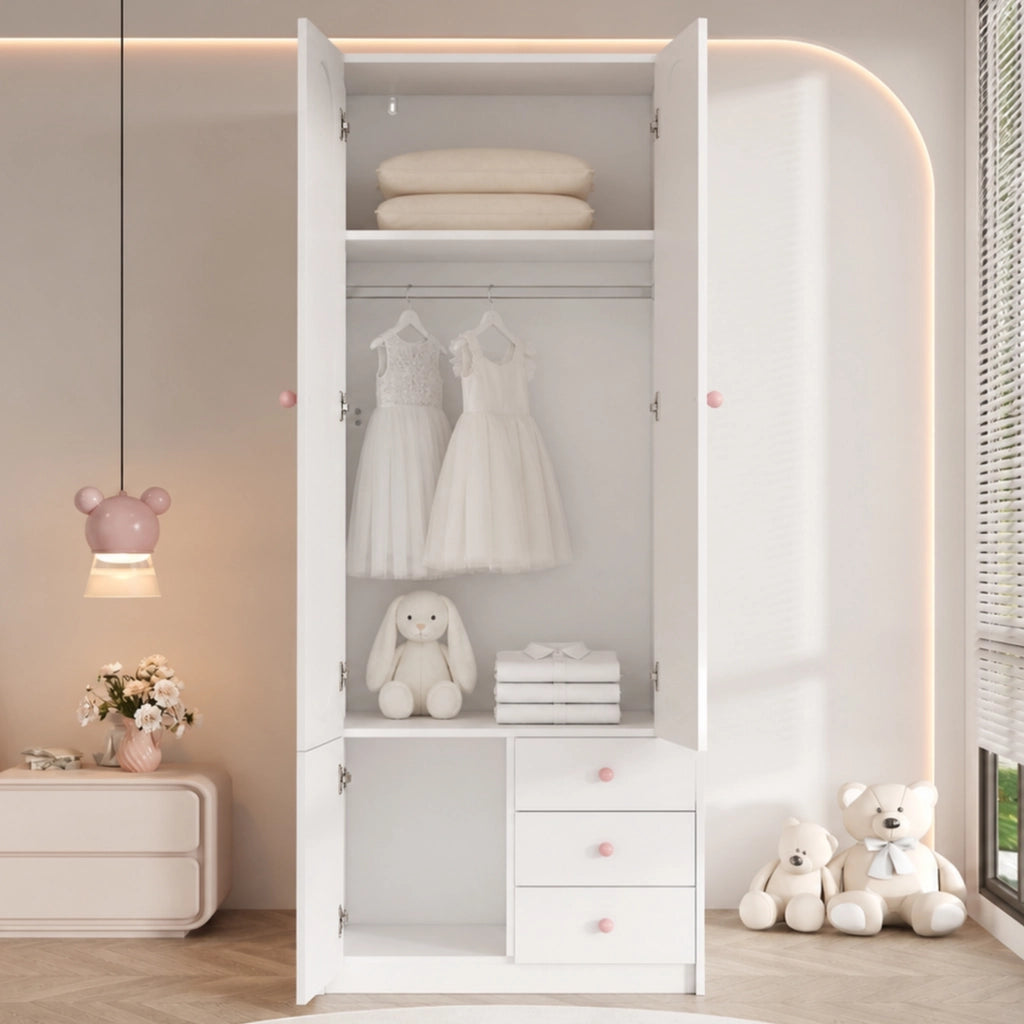 Armadio 80x50x200 cm con 2 ante e 3 cassetti in MDF bianco
