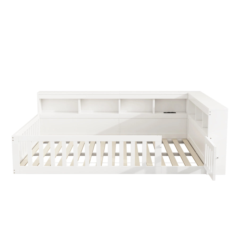 Letto da giorno con vano contenitore; prese e USB; per materasso 140x200 cm; bianco