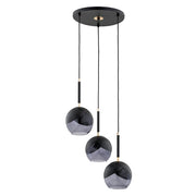 Lampadario Alfa Miltona nero 3 sfere vetro fumé E27 Ø38