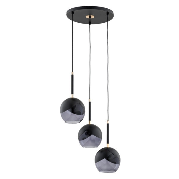 Lampadario Alfa Miltona nero 3 sfere vetro fumé E27 Ø38