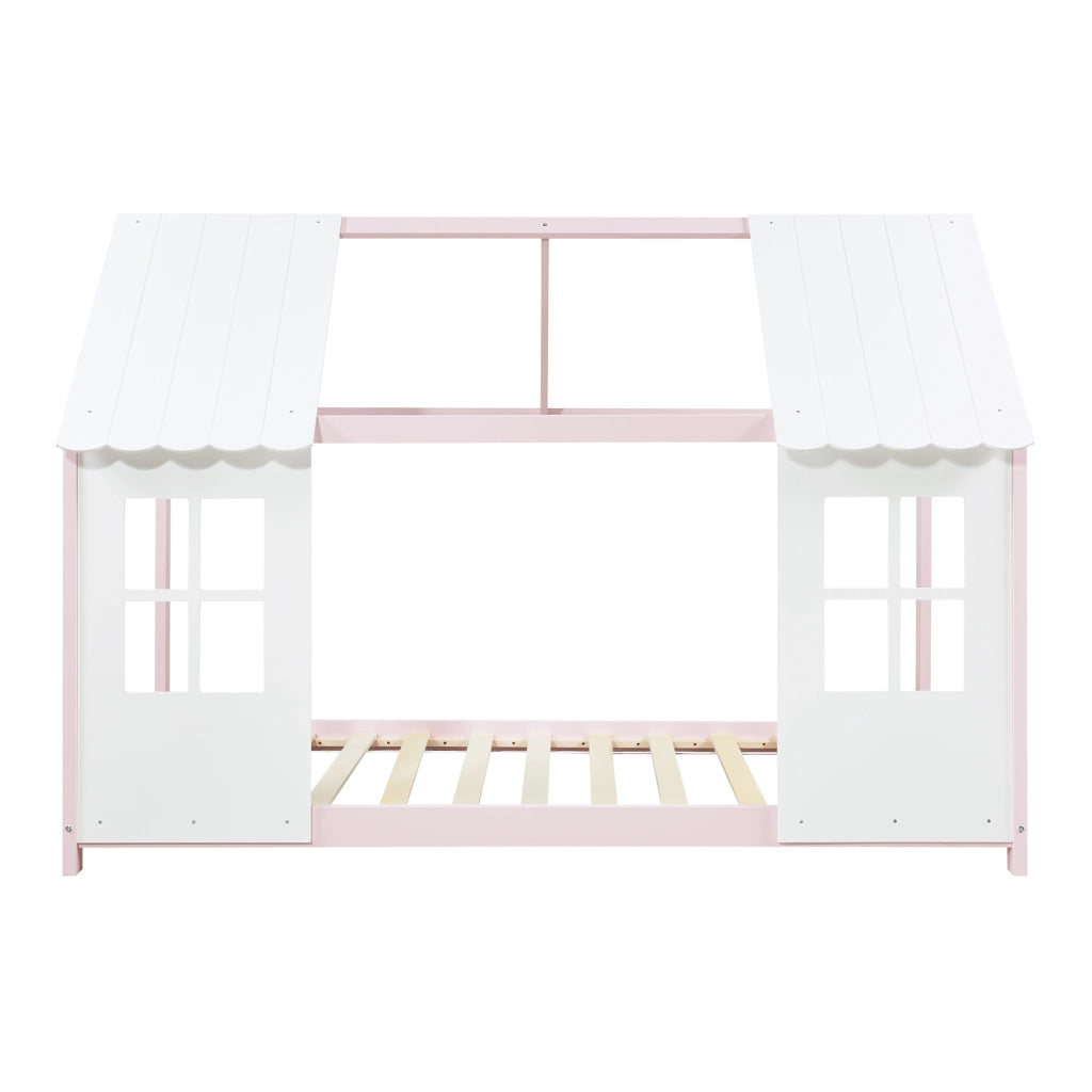 Letto Tostedt per Cameretta a Forma di Casetta con Materasso 90 x 200 Rosa / Bianco [en.casa]
