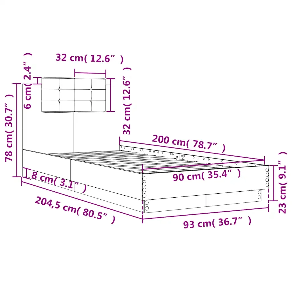 Giroletto con Testiera Rovere Fumo 90x200 cm Legno Multistrato 3209944