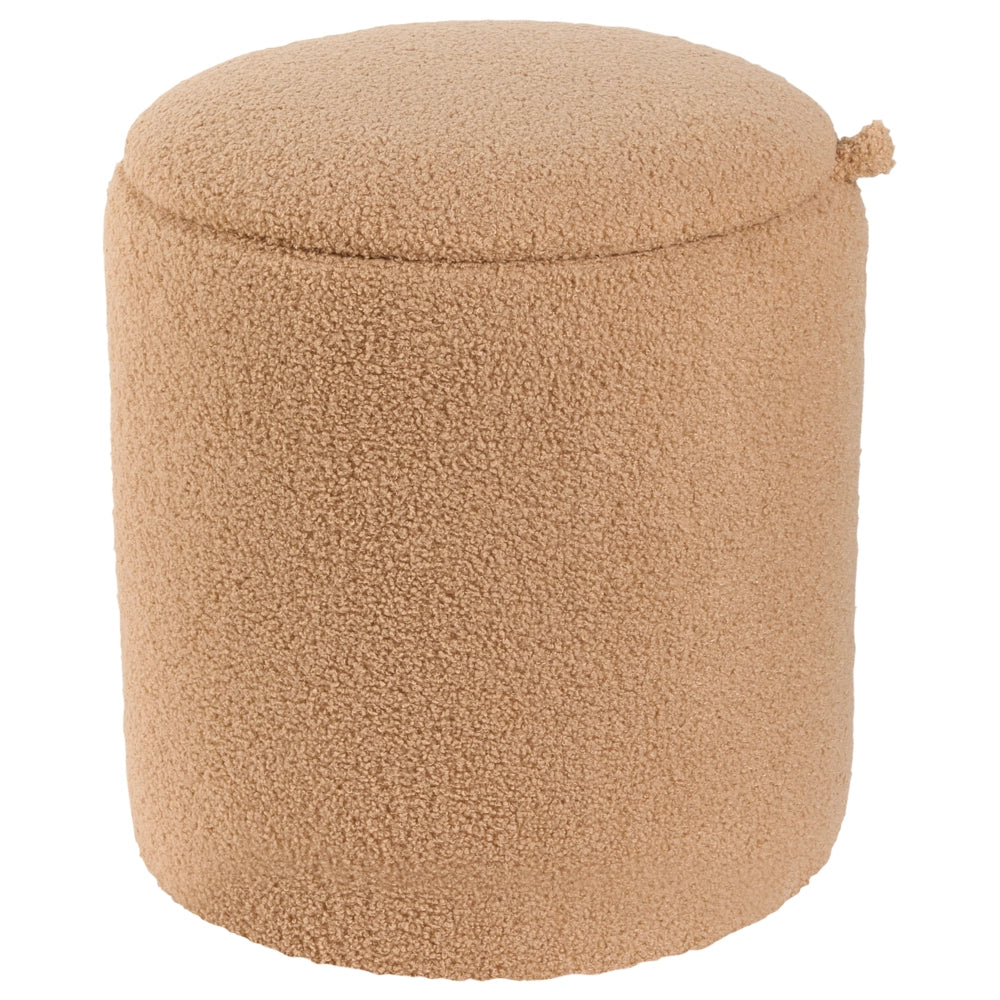 Set di 2 pouf con contenitore Boucle Marrone chiaro Tessuto Teddy Rotondo Pouf imbottiti  Moderno