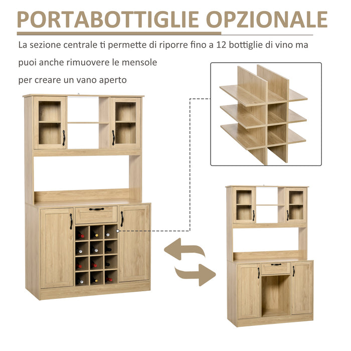 Mobile Credenza Alta da Cucina 106x48x180 cm in Legno Rovere