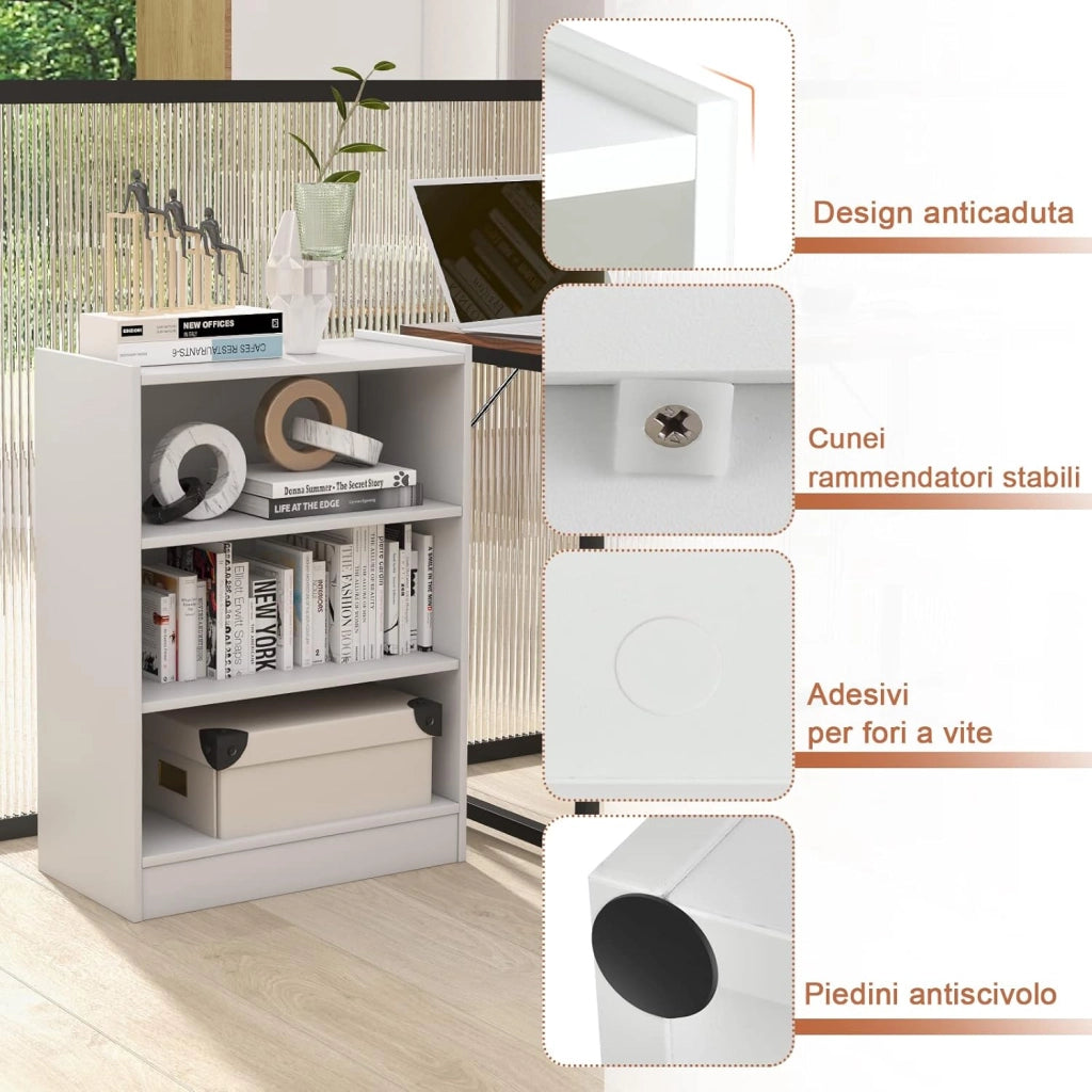 Libreria a 3 Piani, Scaffale Multifunzionale con Ripiani Regolabili e Dispositivo Antiribaltamento, per Soggiorno, Camera da Letto, Studio, 50 x 30 x 75 cm (Bianco)