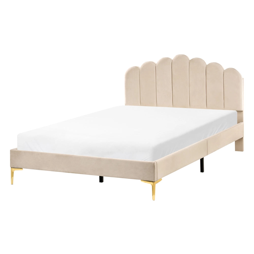 Letto matrimoniale 140 x 200 cm velluto Gambe in metallo beige con testiera e base a doghe