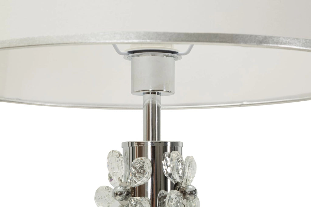 Lampada da Terra Silver Flower Ø45x157 cm in Ferro e Metallo e Tessuto e Vetro Argento e Bianco
