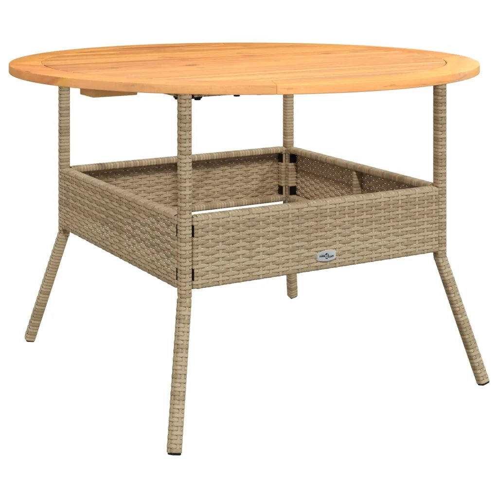 Tavolo Giardino Piano Legno Acacia Beige Ã˜110x71 cm Polyrattan