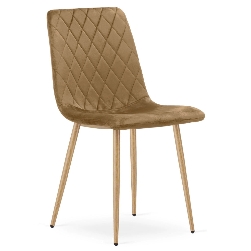 Sedia Turin in velluto marrone con gambe effetto legno