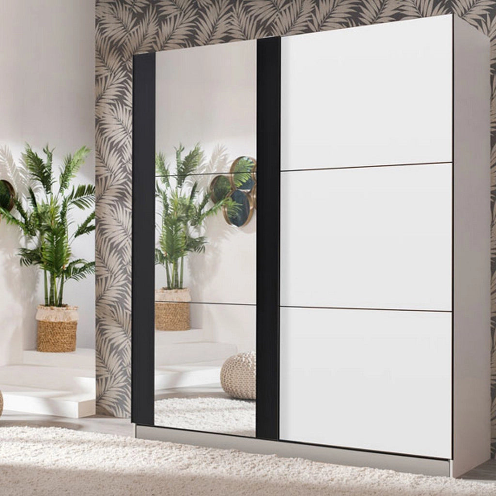 Armadio Camera da Letto Prela, Guardaroba Grande Appendiabiti, 217x210h cm Bianco