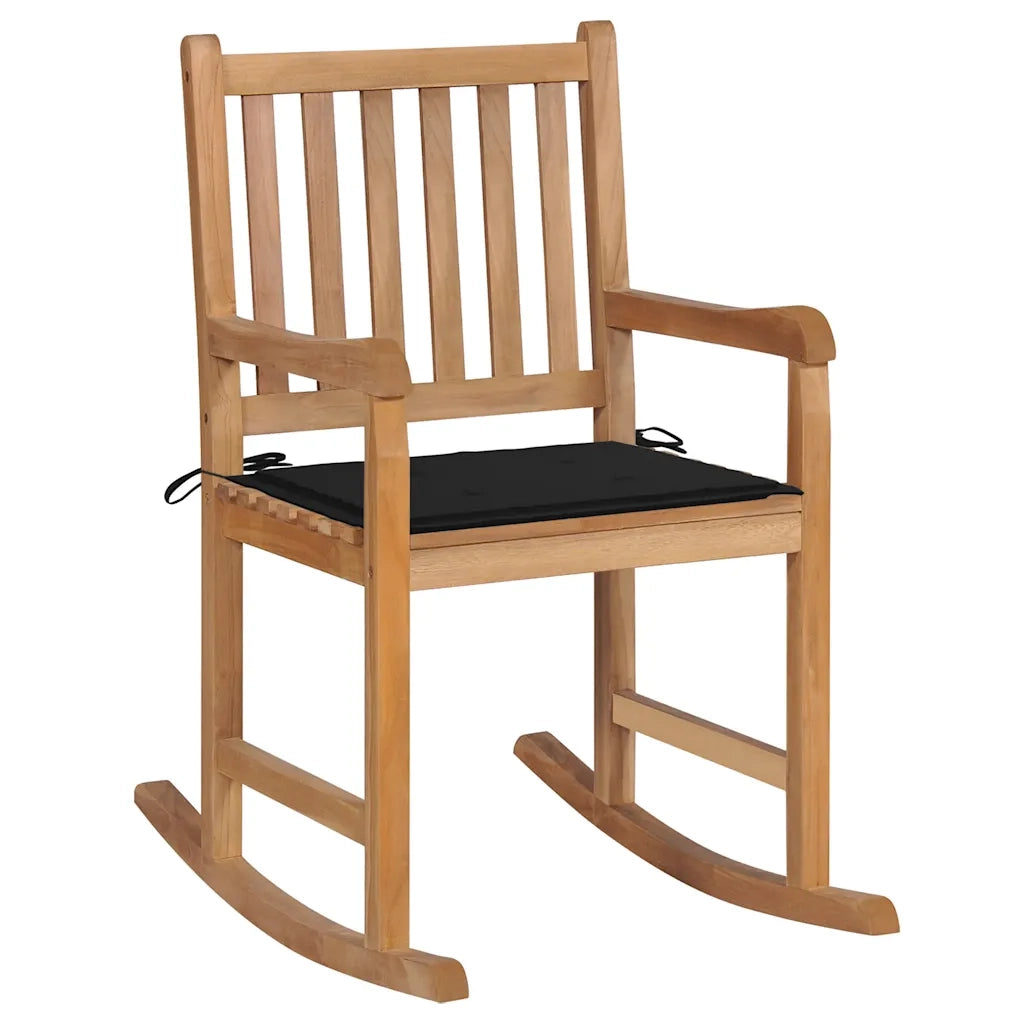 Sedia a Dondolo con Cuscino Nero in Legno di Teak cod mxl 67114