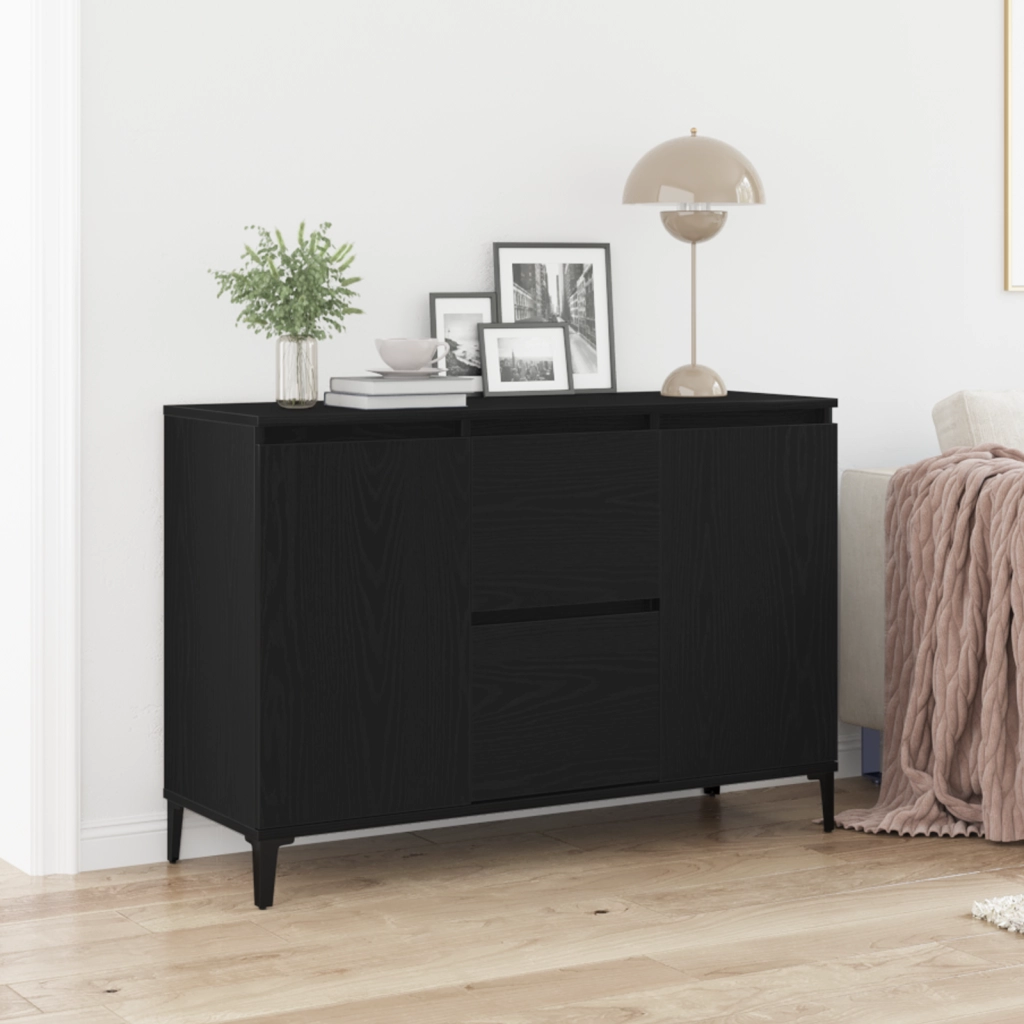 Credenza Nera in Rovere 104x35x70 cm in Legno Ingegnerizzato