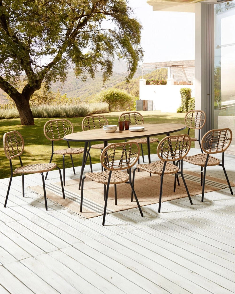 Set di 8 sedie con cuscino di seduta in rattan naturale intrecciato stile boho esterni interni