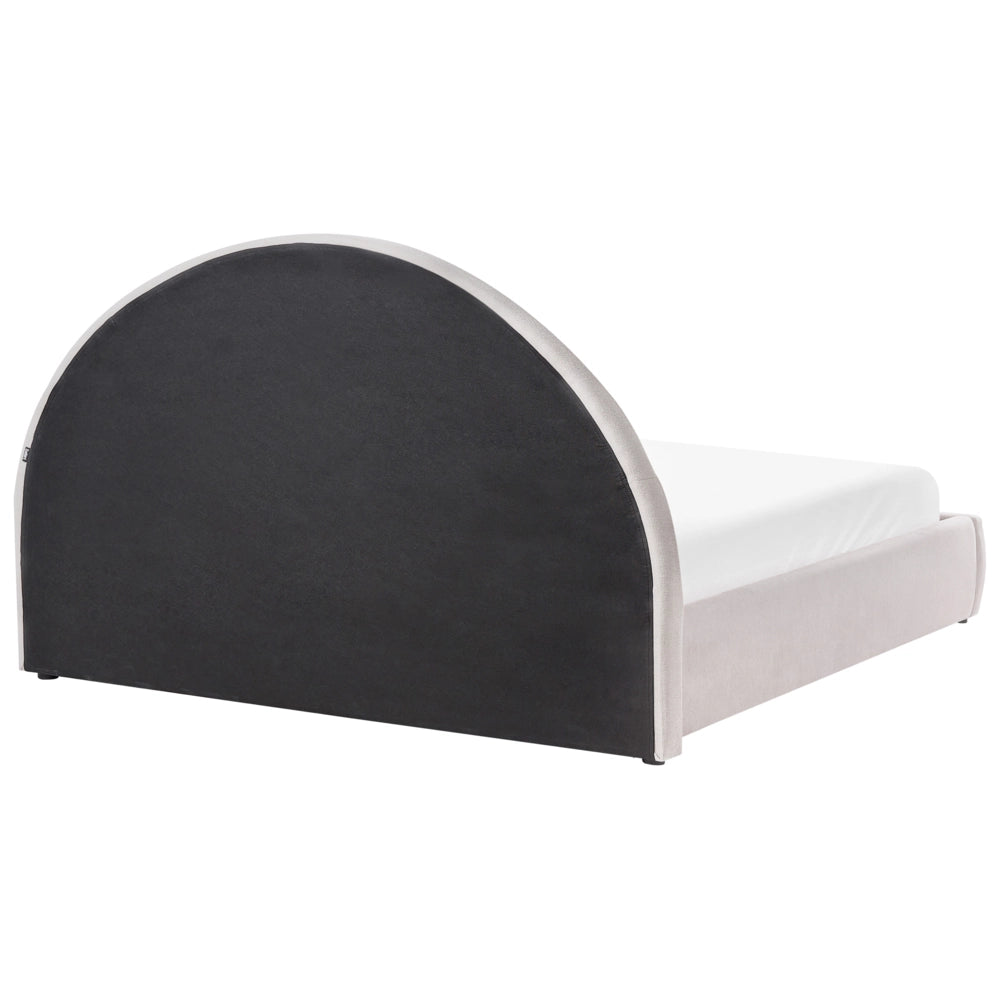 Letto imbottito in tessuto beige chiaro 180 x 200 cm contenitore rialzabile con testiera e rete a doghe