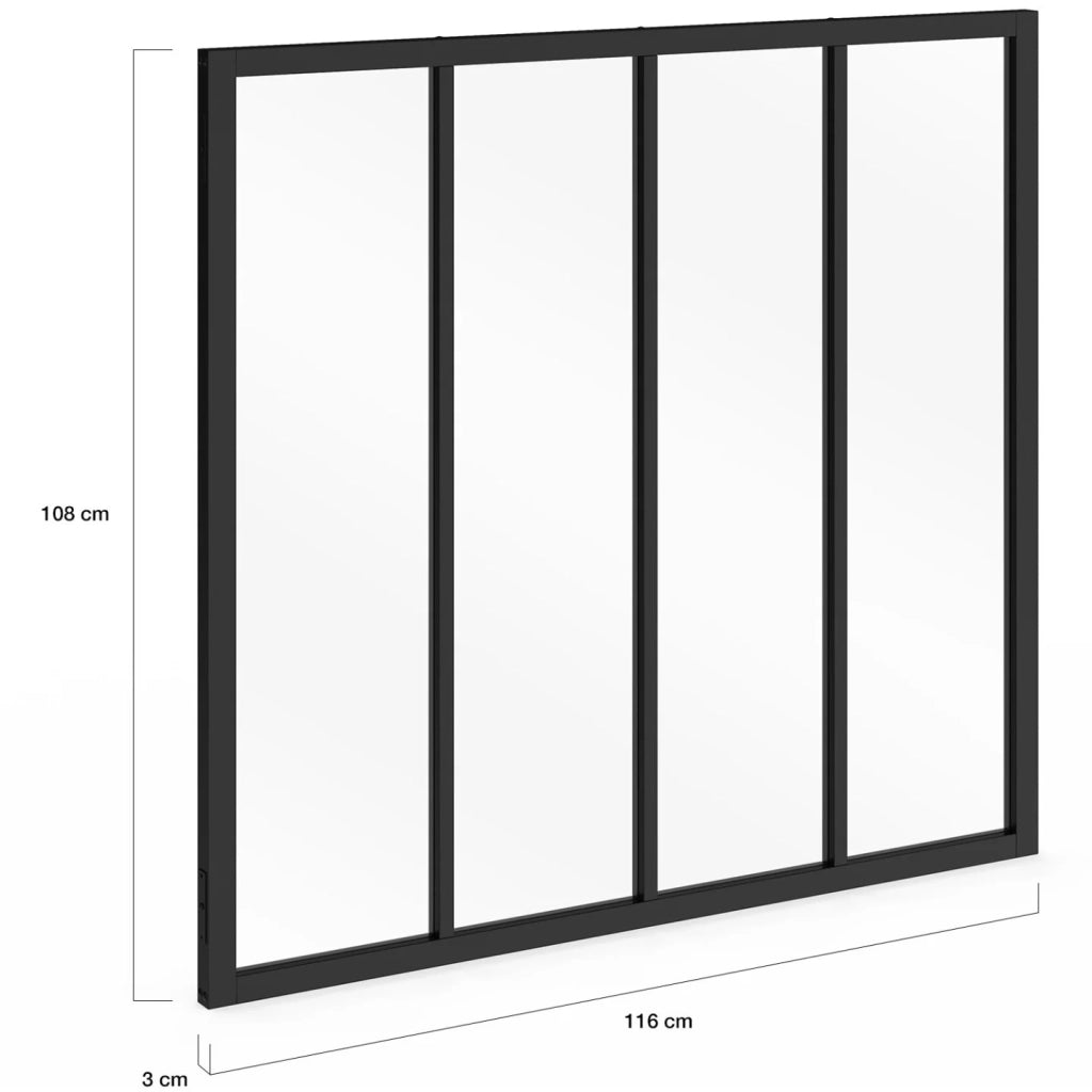 IDMarket - Tetto in vetro dell'officina a 4 pannelli L. 116 x H.108 cm in metallo nero e vetro temperato