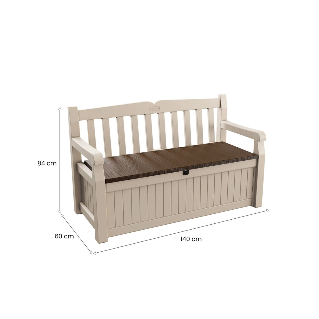 Cassapanca outdoor Chestermere, Baule da giardino, Contenitore da esterno, Panchina contenitore da esterno, 140x60 h84 cm, Beige e Marrone