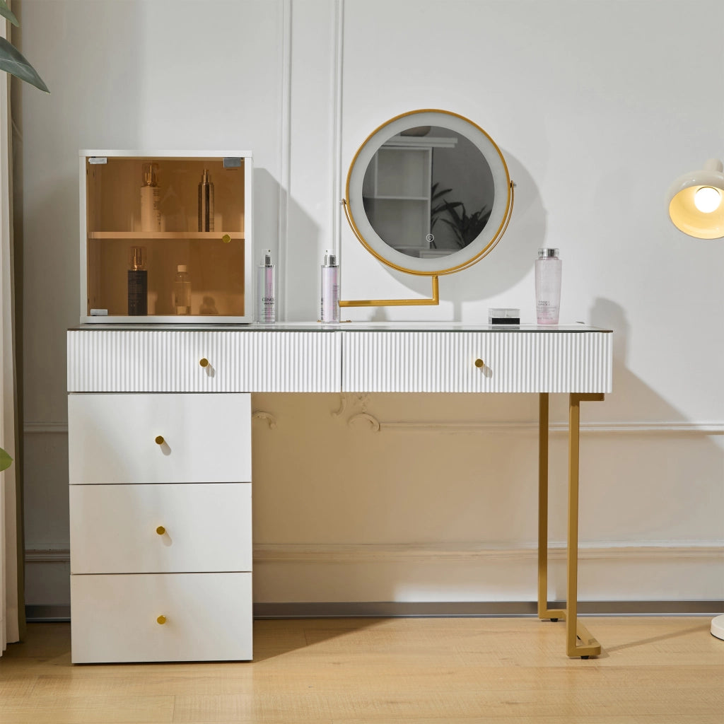 Toeletta con specchio LED a 3 colori - per camera da letto - 120×45×115 cm - bianco