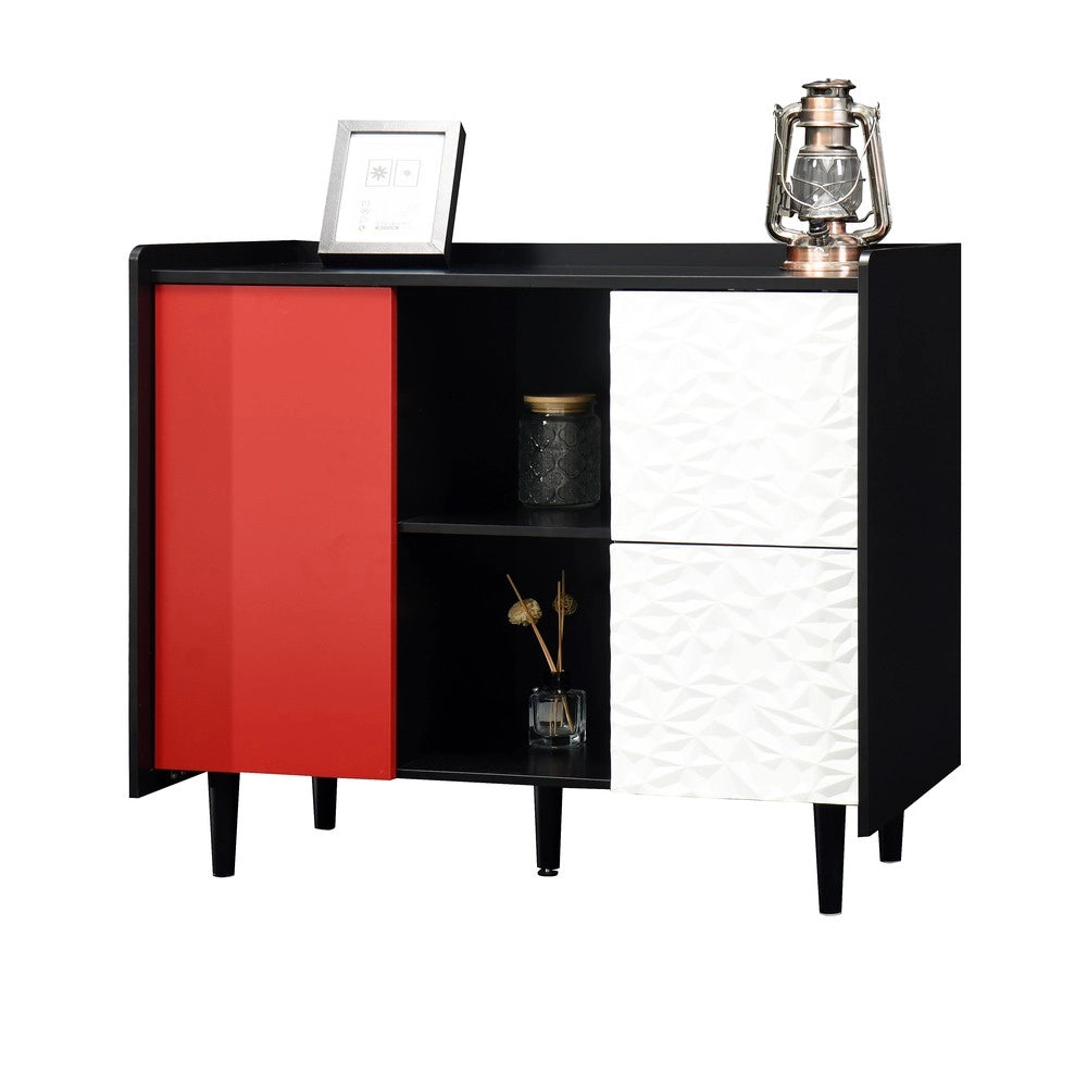 Credenza Buffet ¨C MINIMAL ¨C Nero, Ante Rosse, 2 Cassetti, Design Moderno