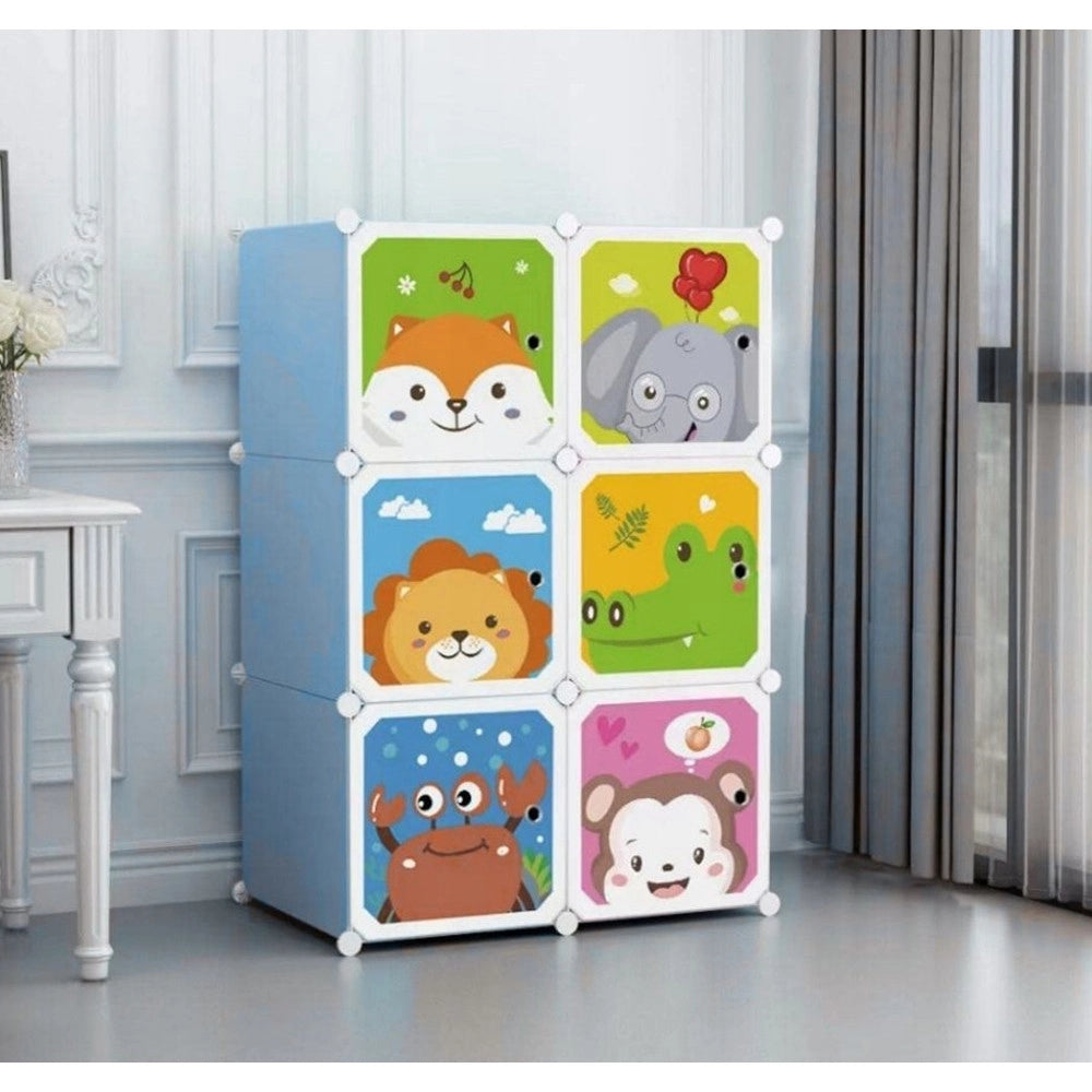 Trade Shop - Armadio Modulare Per Bambini Multiuso Portaoggetti A 6 Scomparti Cubi Con Ante Decorate -
