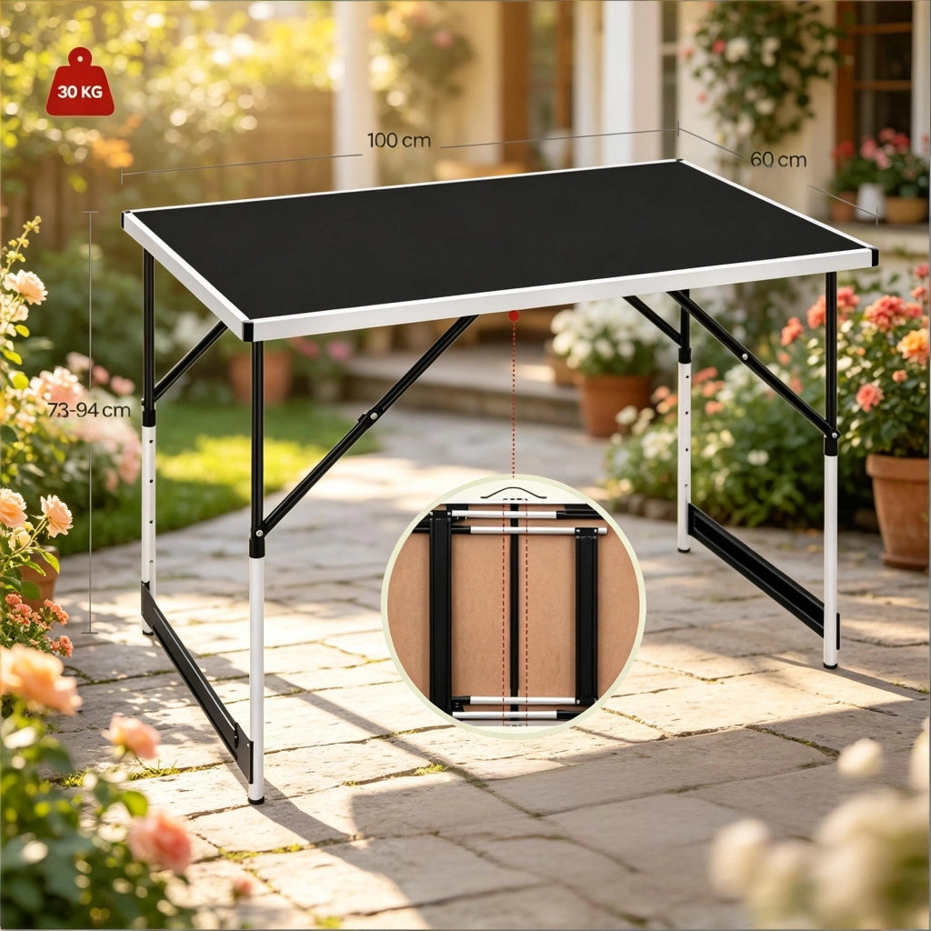 TAVOLO pieghevole regolabile in altezza 100 x 60 cm nero in alluminio/MDF