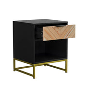 Comodino con 1 cassetto e 1 vano aperto - per camera da letto - in MDF - 43×40×55 cm - nero e naturale