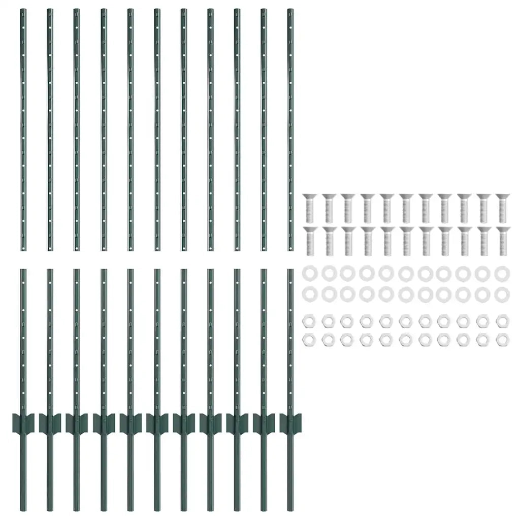 Palo della recinzione 11 pz Verde 120 cm Acciaio CFW1699227
