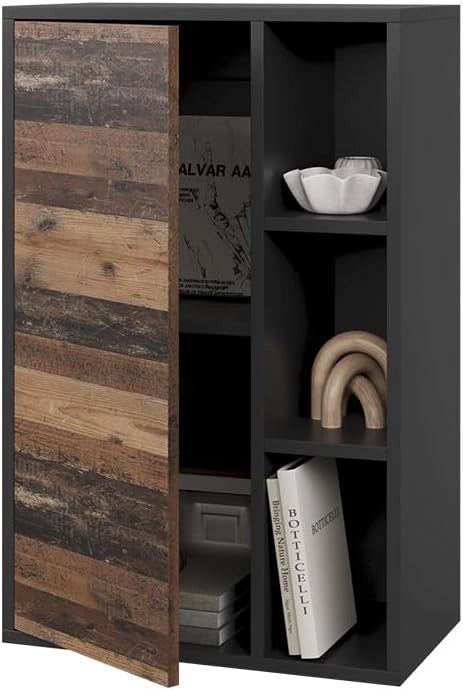 Libreria da parete Berno, Nero/antico, 50.1 x 78.4 cm con 3 scomparti aperti