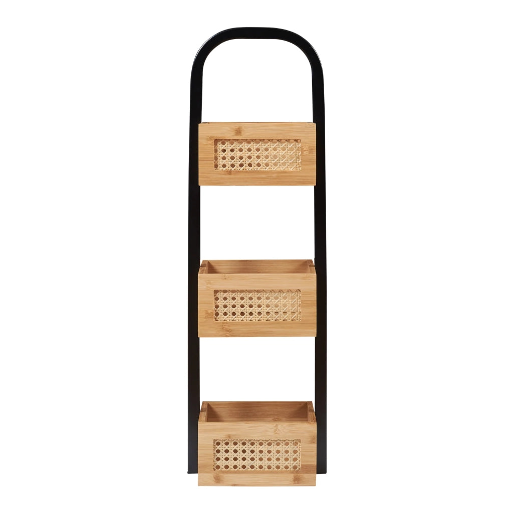 Scaffale dal design senza tempo per soggiorno camera da letto o mobile contenitore per bagno 73x23x185 cm effetto rattan nero naturale 03_0011184