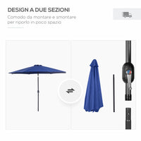 Ombrellone da Giardino Ø300 cm in Metallo e Poliestere Blu