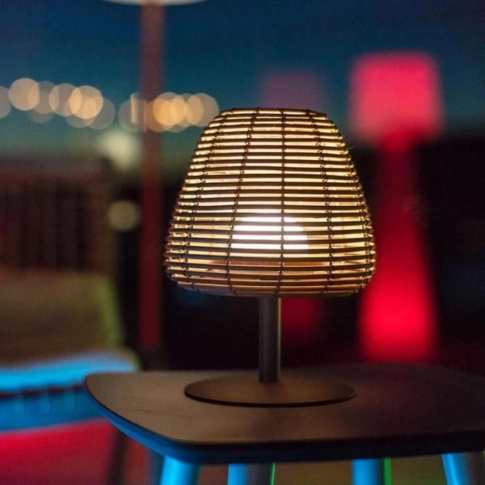 Lampada da tavolo senza fili - LUMISKY - BOHEME - H25 cm - Rattan naturale - Bianco caldo e LED bianco
