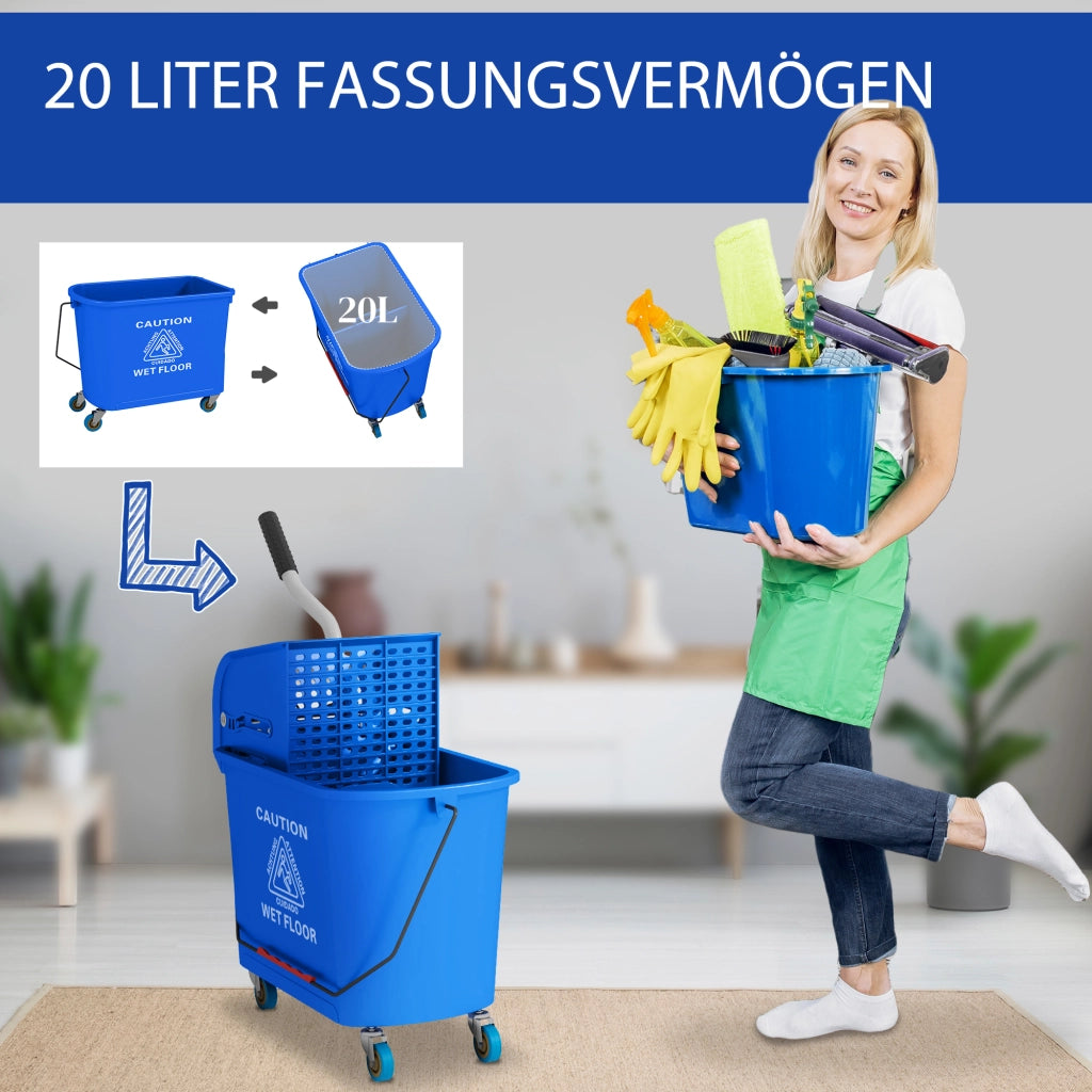 CARRELLO PULIZIA Secchio 20 L Blu con strizzatore e separatore 60x27x70,5 cm