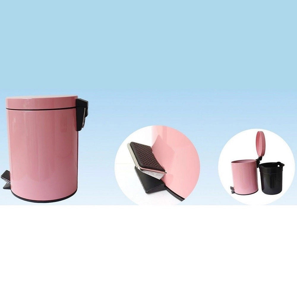 Trade Shop - Pattumiera In Acciaio A Pedale 8 Litri Bidone Cestino Spazzatura Rosa -