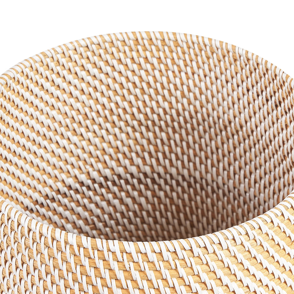 Cesto con coperchio in rattan naturale bianco 44 cm stile boho rustico bagno camera da letto