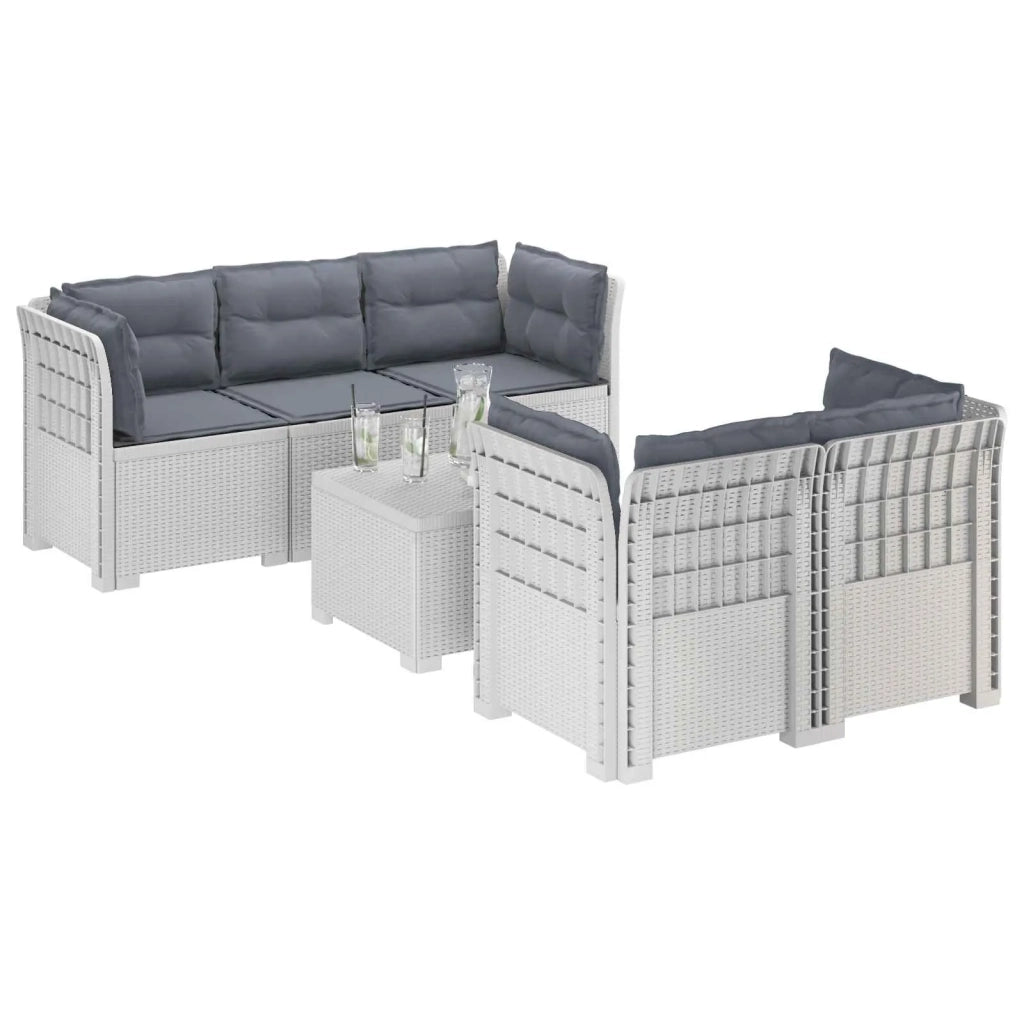 Divano da Giardino 5 Posti con Cuscini Stile Rattan PP Bianco 3443917